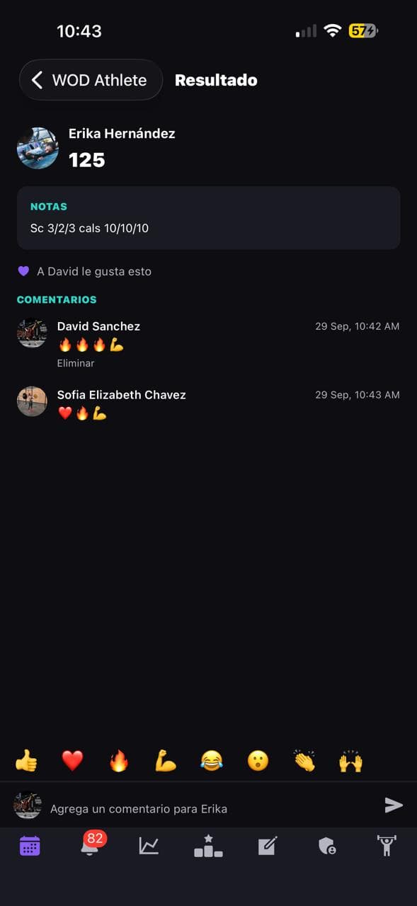 App móvil — Feed de actividad del gym
